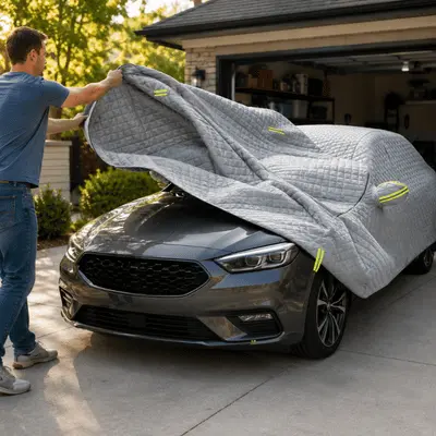 Passo 2: lancia il telo sull'auto, il tessuto elastico si adatta da solo
